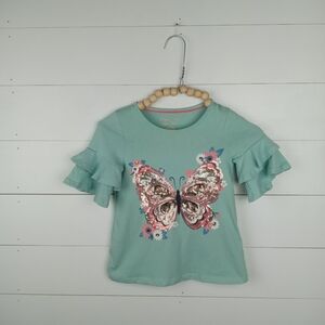 Tommy Bahama girls size 4 aqua double ruffle sleeve sequin butterfly top